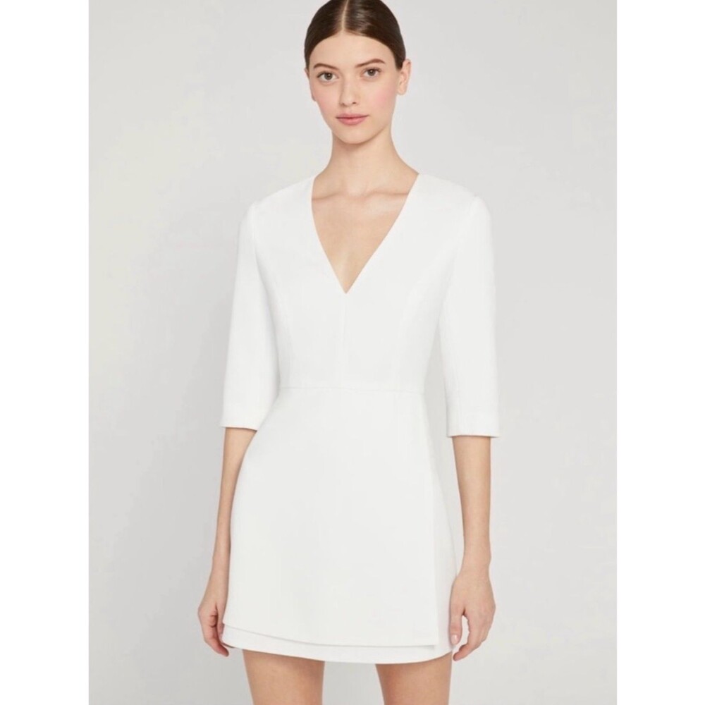 Alice + Olivia White V-Neck Mini Sheath Dress